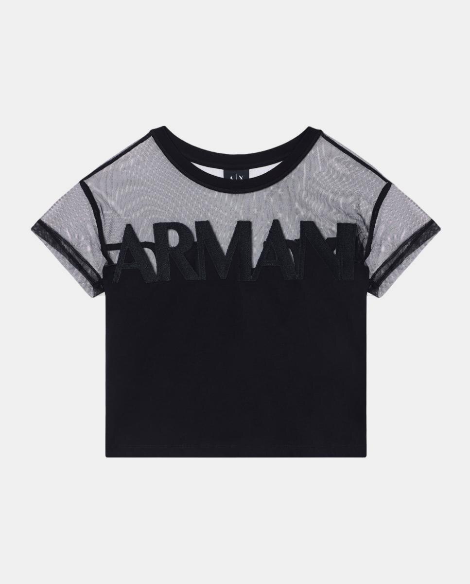 Imagen 4 de Camiseta de mujer cropped con logo maxi - Armani Exchange - Blanco Negro