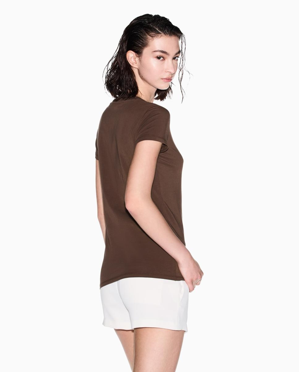 T-shirt Slim Fit com Manga Curta Castanho-3