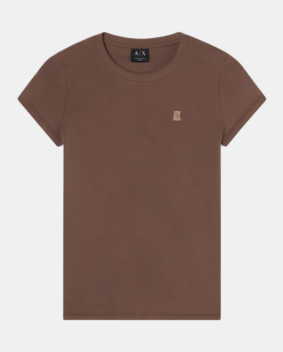T-shirt Slim Fit com Manga Curta Castanho-4