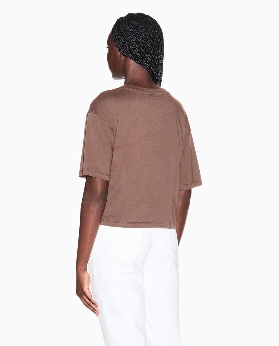 T-shirt Cropped com Logótipo Estampado Castanho-2