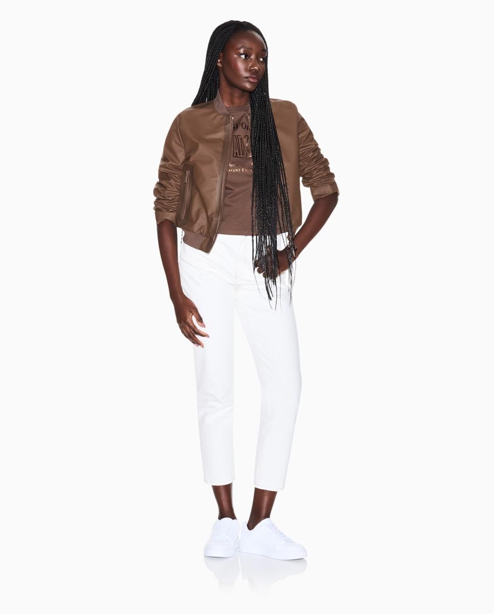 T-shirt Cropped com Logótipo Estampado Castanho-5