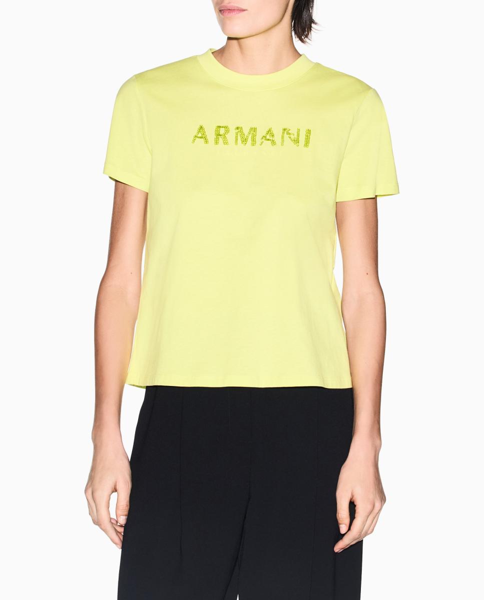 Armani Exchange - Camiseta de mujer regular fit con logo en lentejuelas.