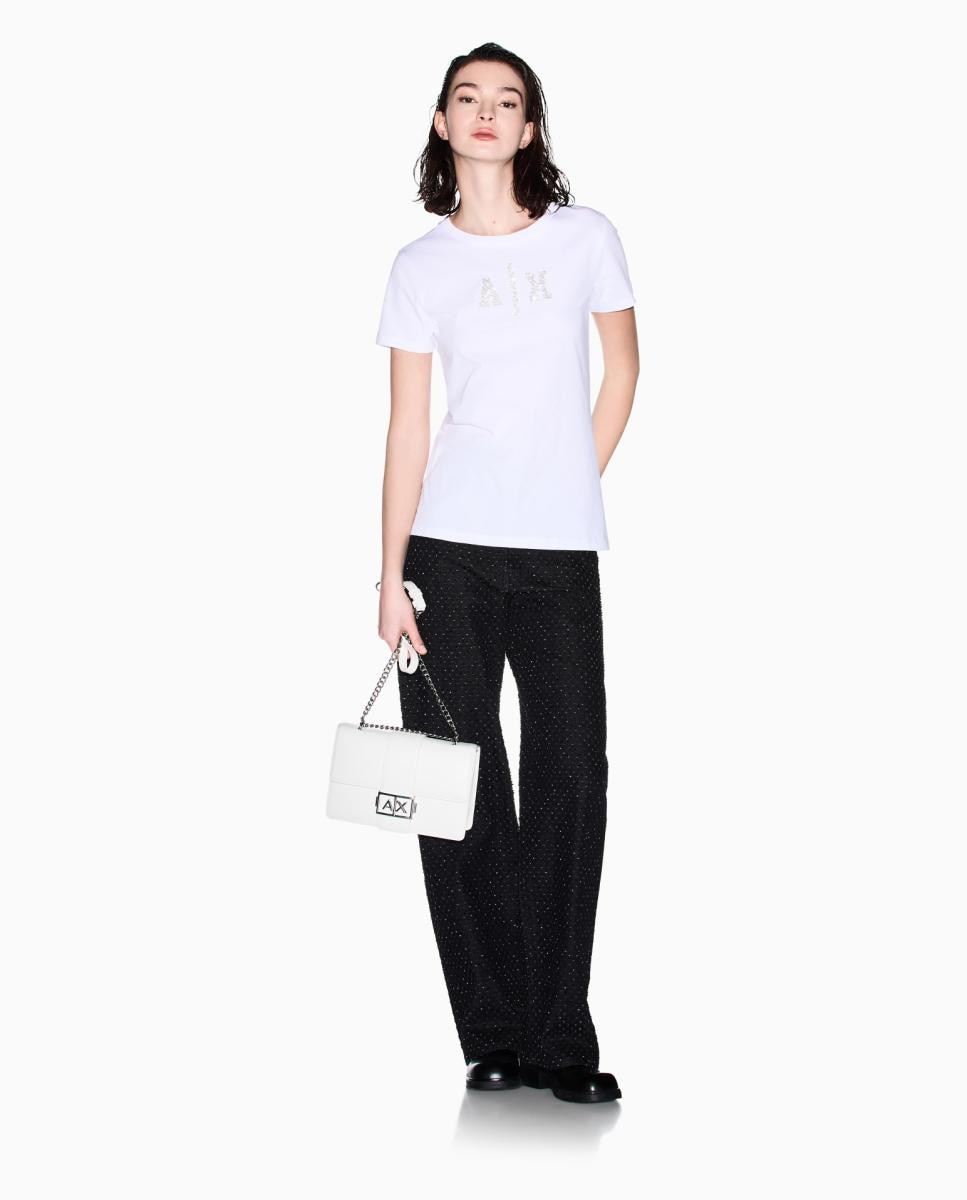T-shirt Regular Fit com Logótipo em Pedraria Branco-5