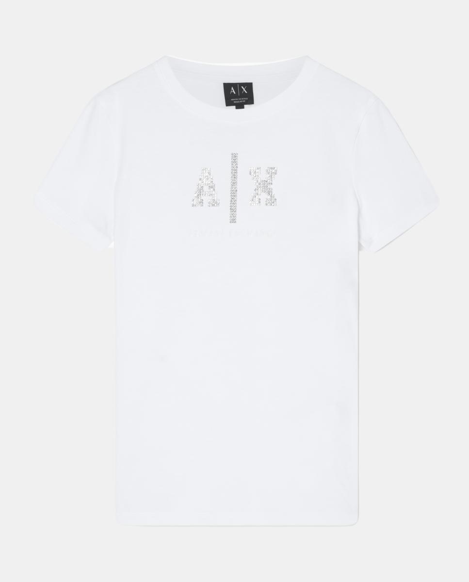 T-shirt Regular Fit com Logótipo em Pedraria Branco-4