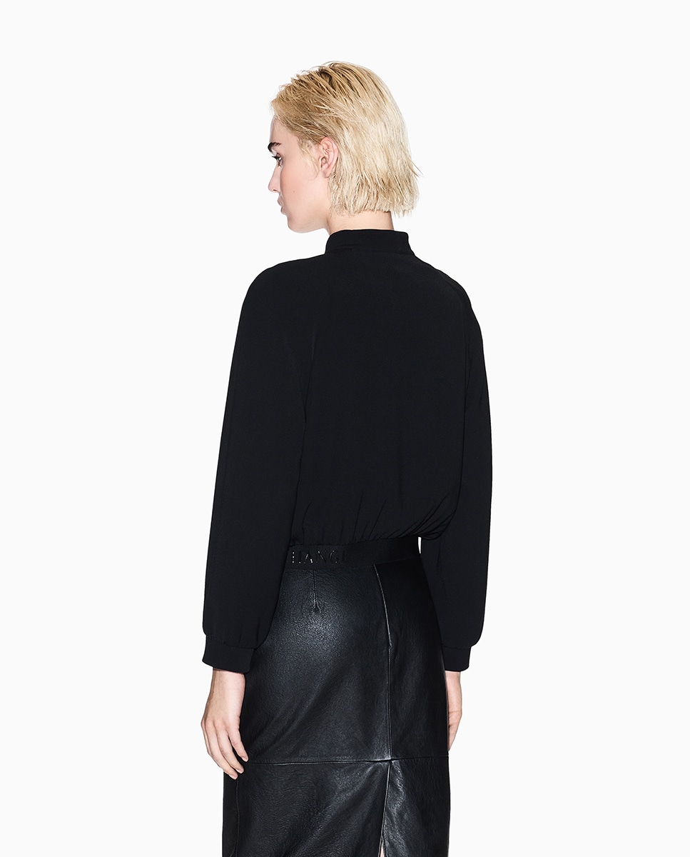 Blusão Bomber com Fecho de Correr e Elástico na Parte Inferior Preto-2