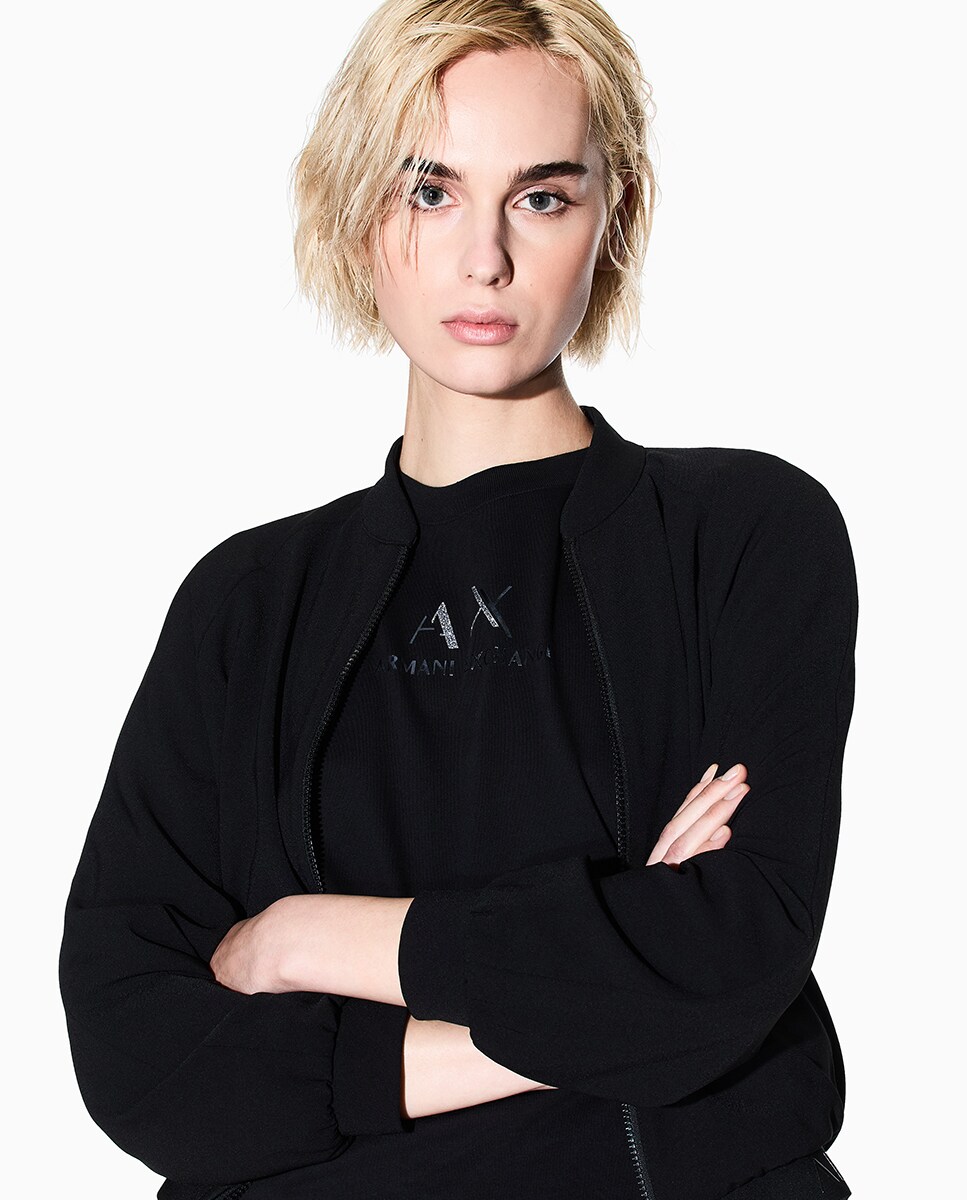 Blusão Bomber com Fecho de Correr e Elástico na Parte Inferior Preto-3