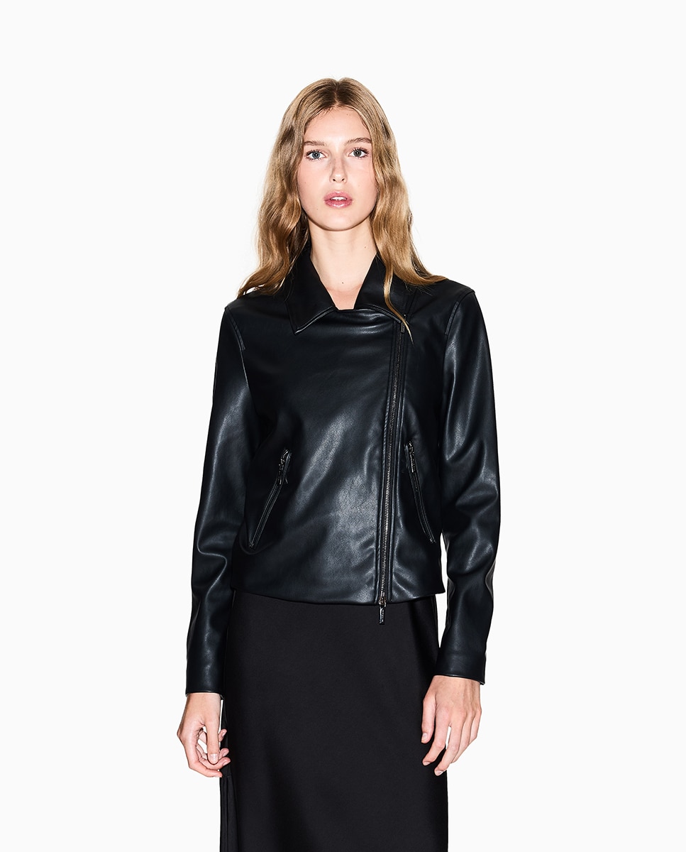 Imagen 1 de Cazadora de mujer estilo motero en ecopiel Negro
