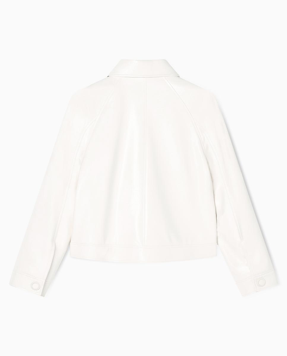 Blusão Bomber Cruzado com Efeito de Vinil Branco-3