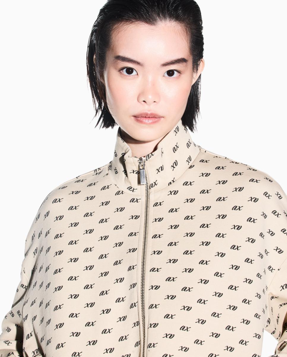 Sweatshirt Estilo Bomber com Fecho de Correr Bege-3