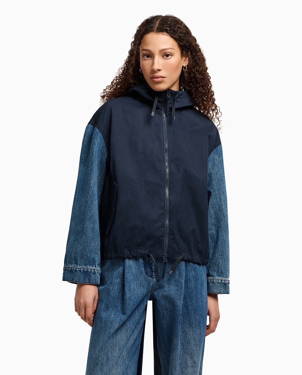 Blusão Over com Blusa em Nylon e Mangas em Ganga Azul-marinho-1