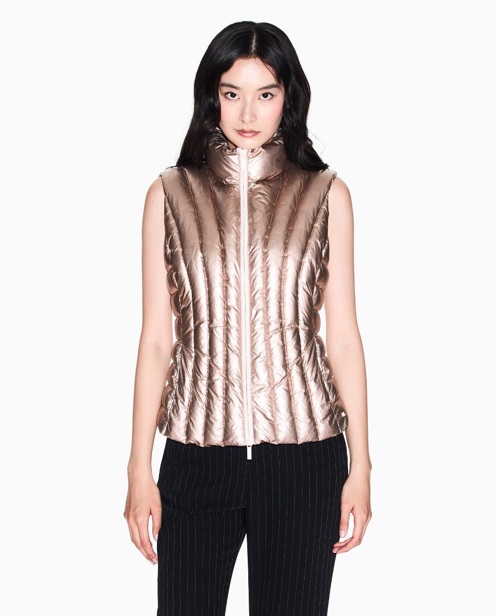 Colete Acolchoado de Efeito Metálico Rosa-1