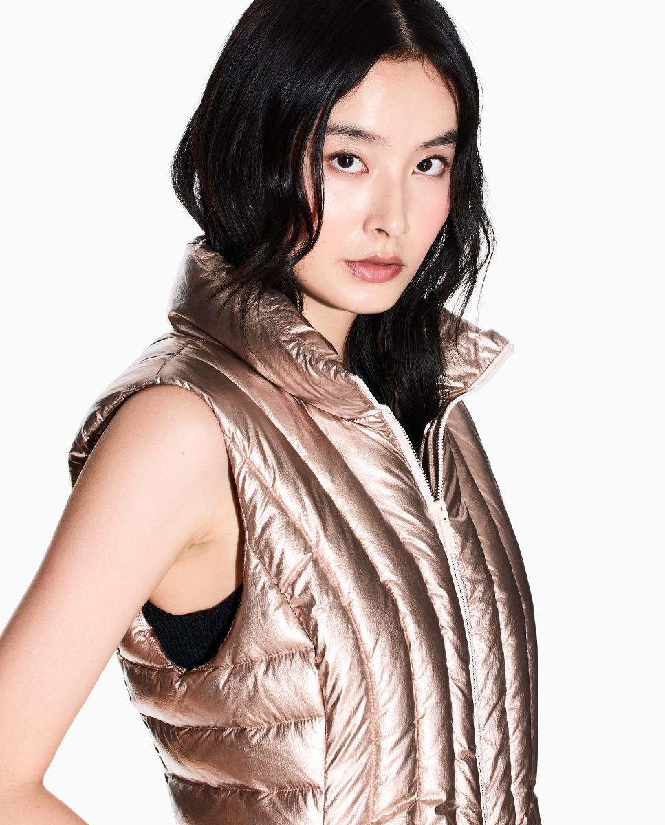 Colete Acolchoado de Efeito Metálico Rosa-3