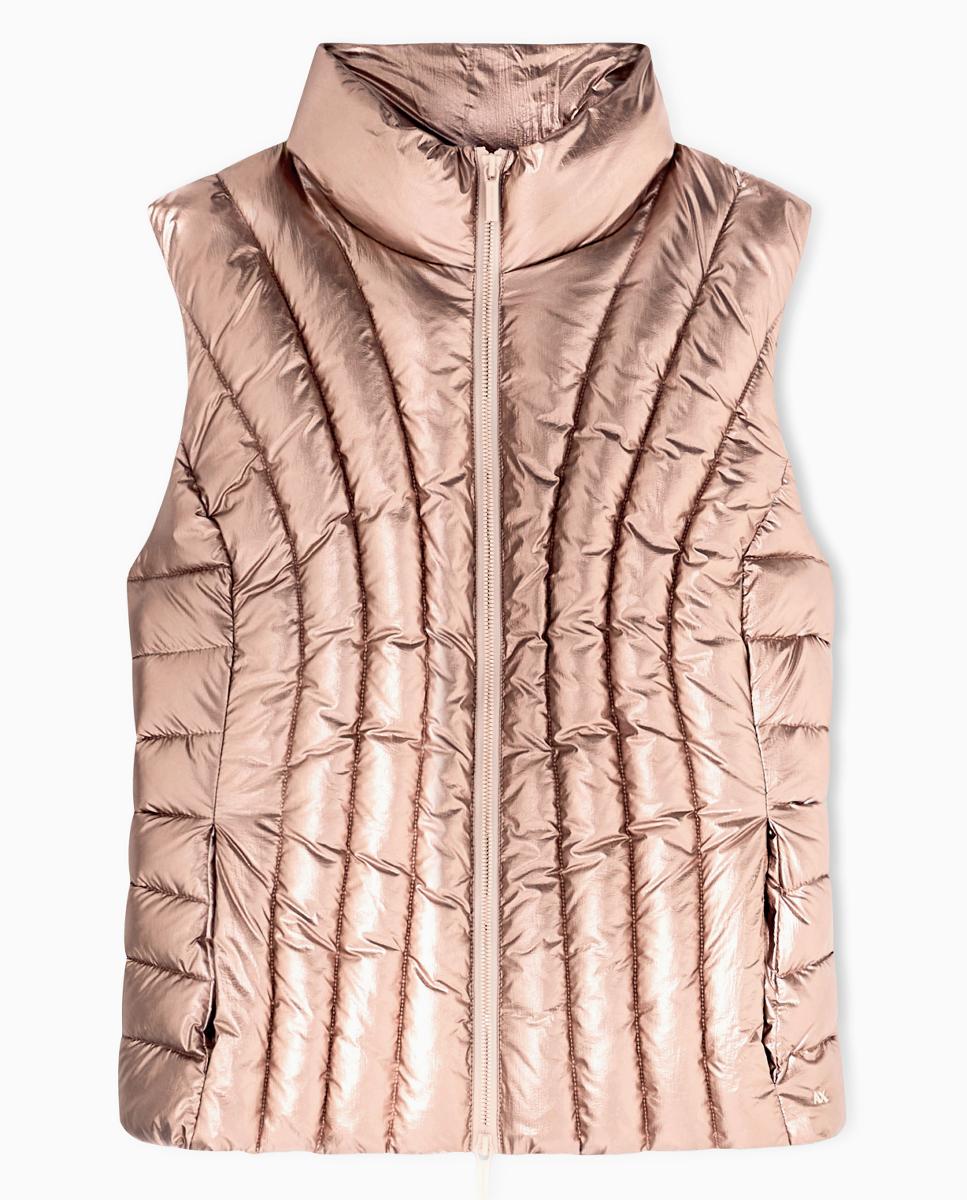 Colete Acolchoado de Efeito Metálico Rosa-4