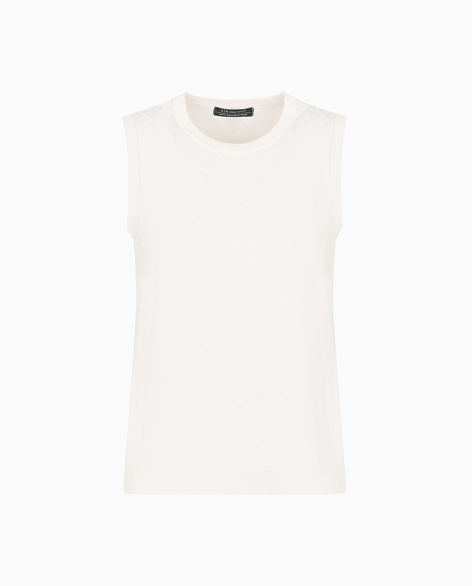 Top de Malha de Viscose sem Mangas e com Logótipo Jacquard Branco-gelo-5