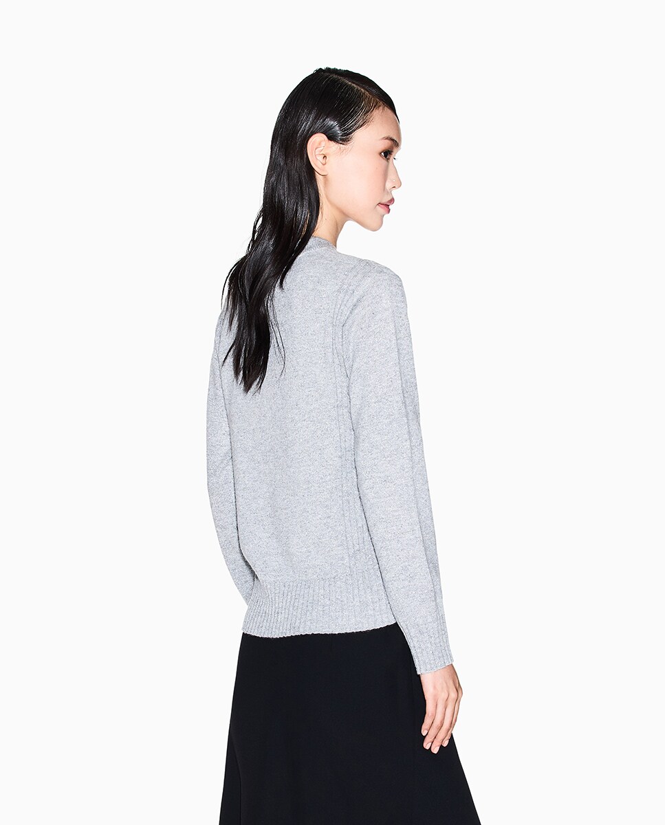 Camisola de Malha com Decote Redondo e Fios Metalizados Prata-2