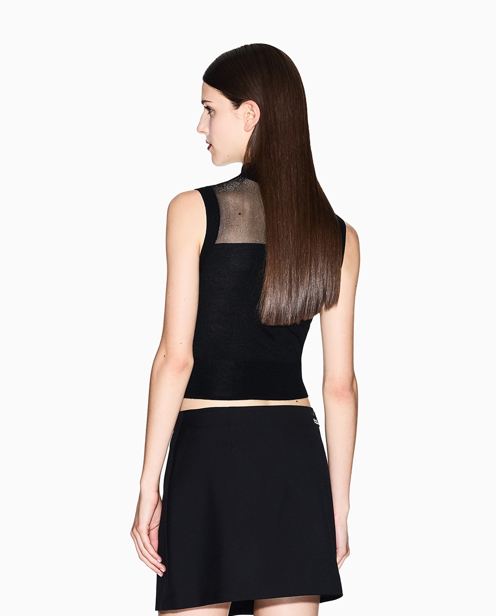 Camisola de malha sem mangas e com gola alta Preto-2