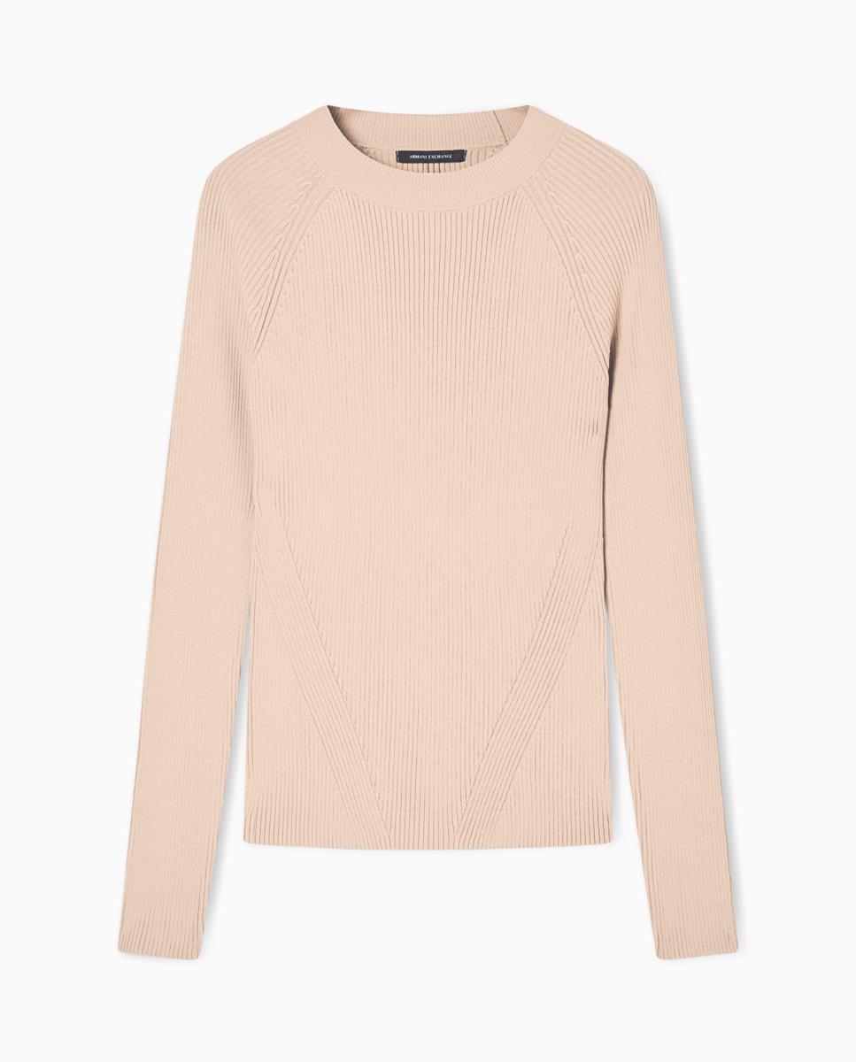 Camisola de Malha de Viscose com Decote Redondo Bege-5