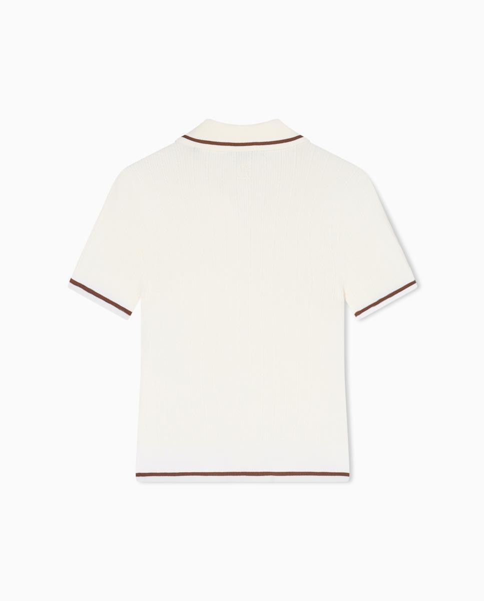 Camisola de Malha de Manga Curta com Colarinho de Polo Cru-2