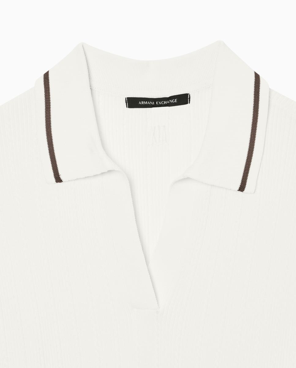 Camisola de Malha de Manga Curta com Colarinho de Polo Cru-3