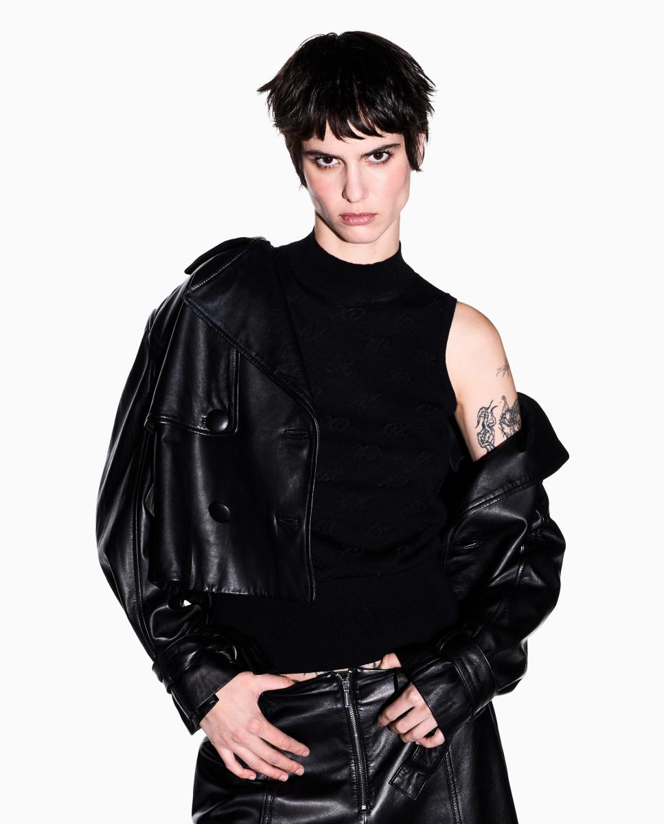 Camisola de Malha sem Mangas com Estampado Multilogo no Tom Preto-3
