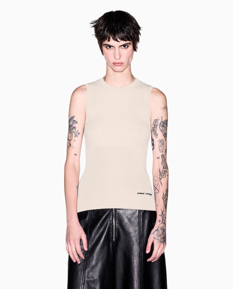 Armani Exchange - Jersey de mujer sin mangas canale y logo bordado.