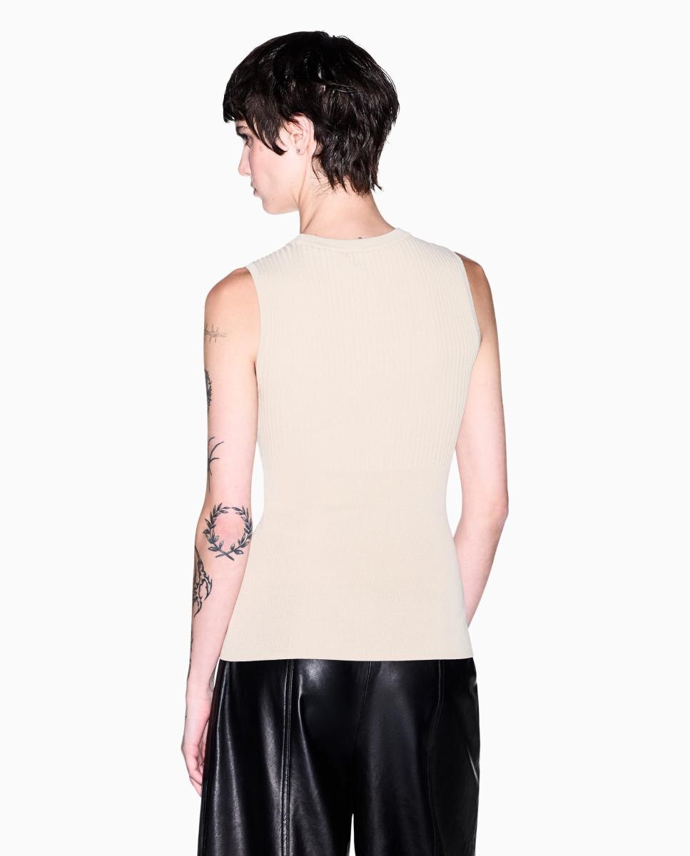 Jersey de mujer sin mangas canale y logo bordado - Armani Exchange - Beige Beige-2