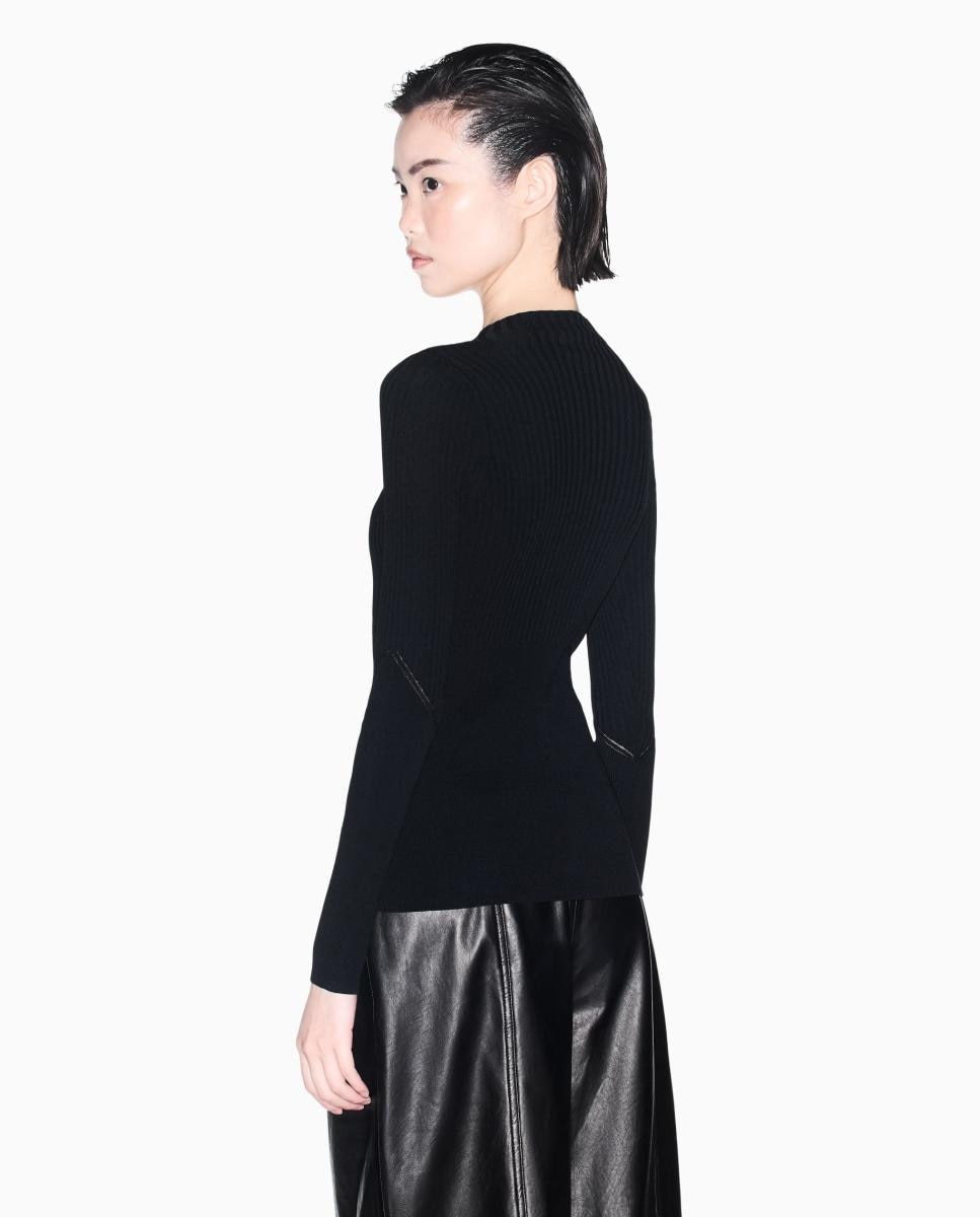 Camisola de Malha com Manga Comprida Canelada Preto-3