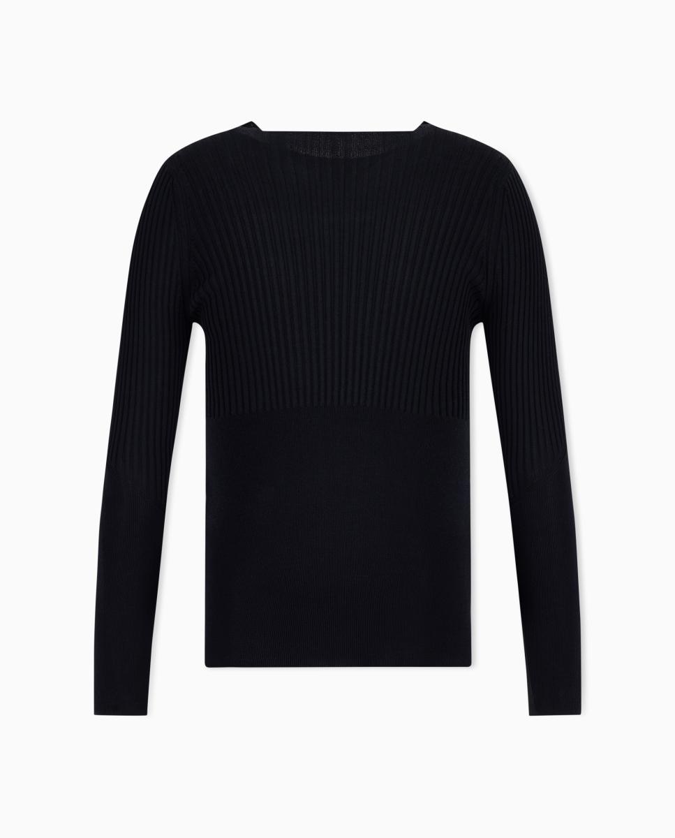 Camisola de Malha com Manga Comprida Canelada Preto-6