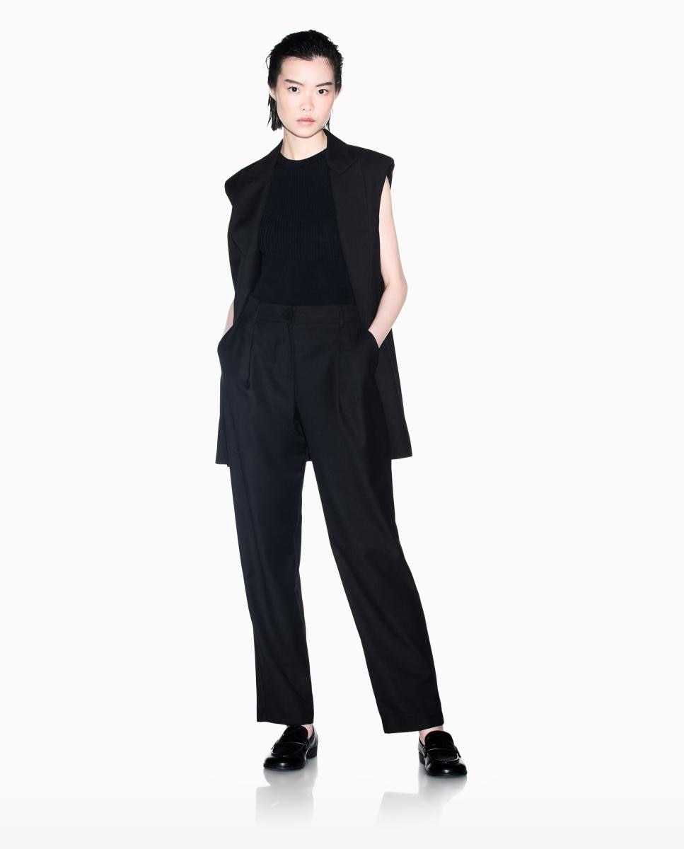 Camisola de Malha sem Mangas Canelada e com Logótipo Bordado Preto-4