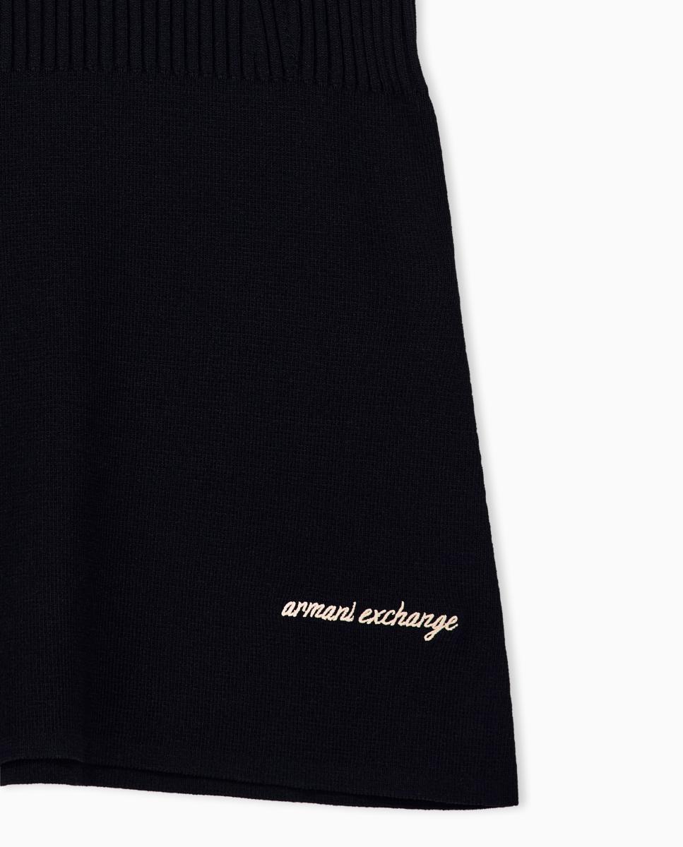 Camisola de Malha sem Mangas Canelada e com Logótipo Bordado Preto-7