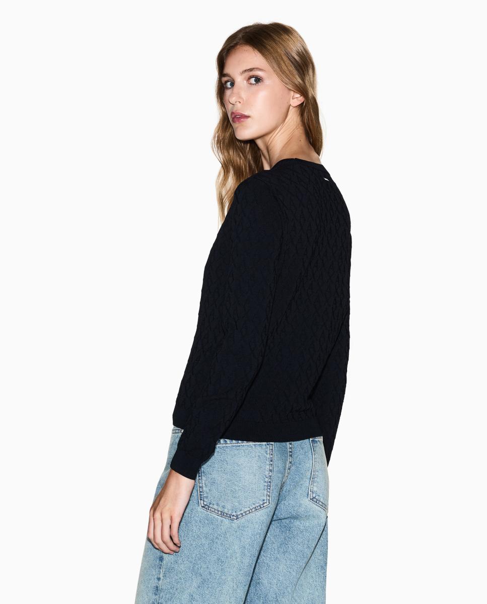 Camisola de Malha de Manga Comprida com Logótipos Jacquard Preto-3