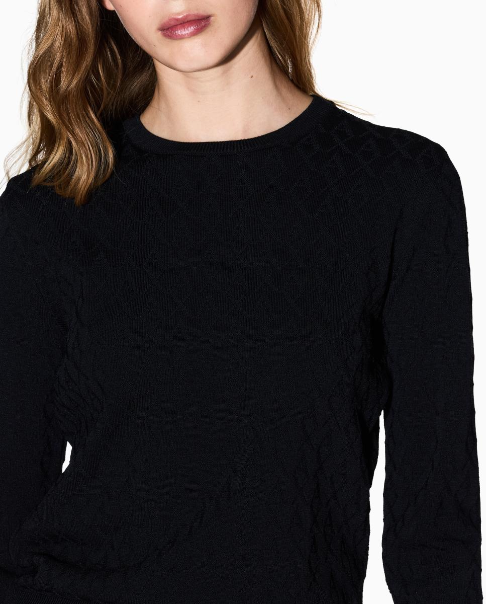 Camisola de Malha de Manga Comprida com Logótipos Jacquard Preto-4