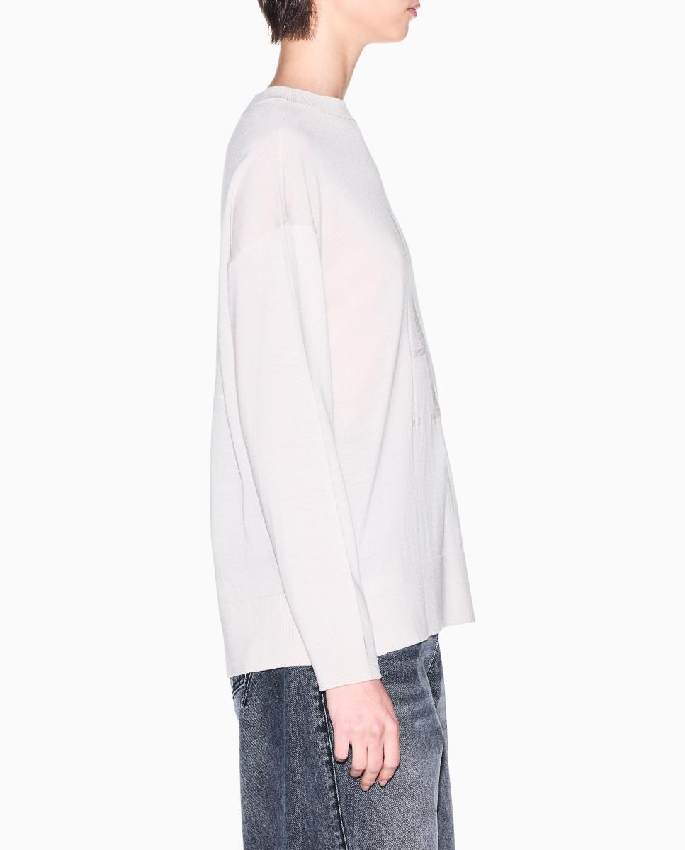 Camisola de Malha Merino com Logótipo Jacquard Icon Cinzento-claro-3