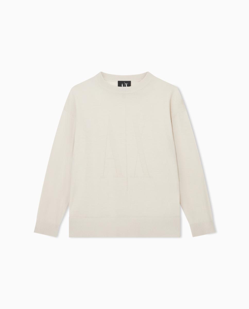 Camisola de Malha Merino com Logótipo Jacquard Icon Cinzento-claro-5