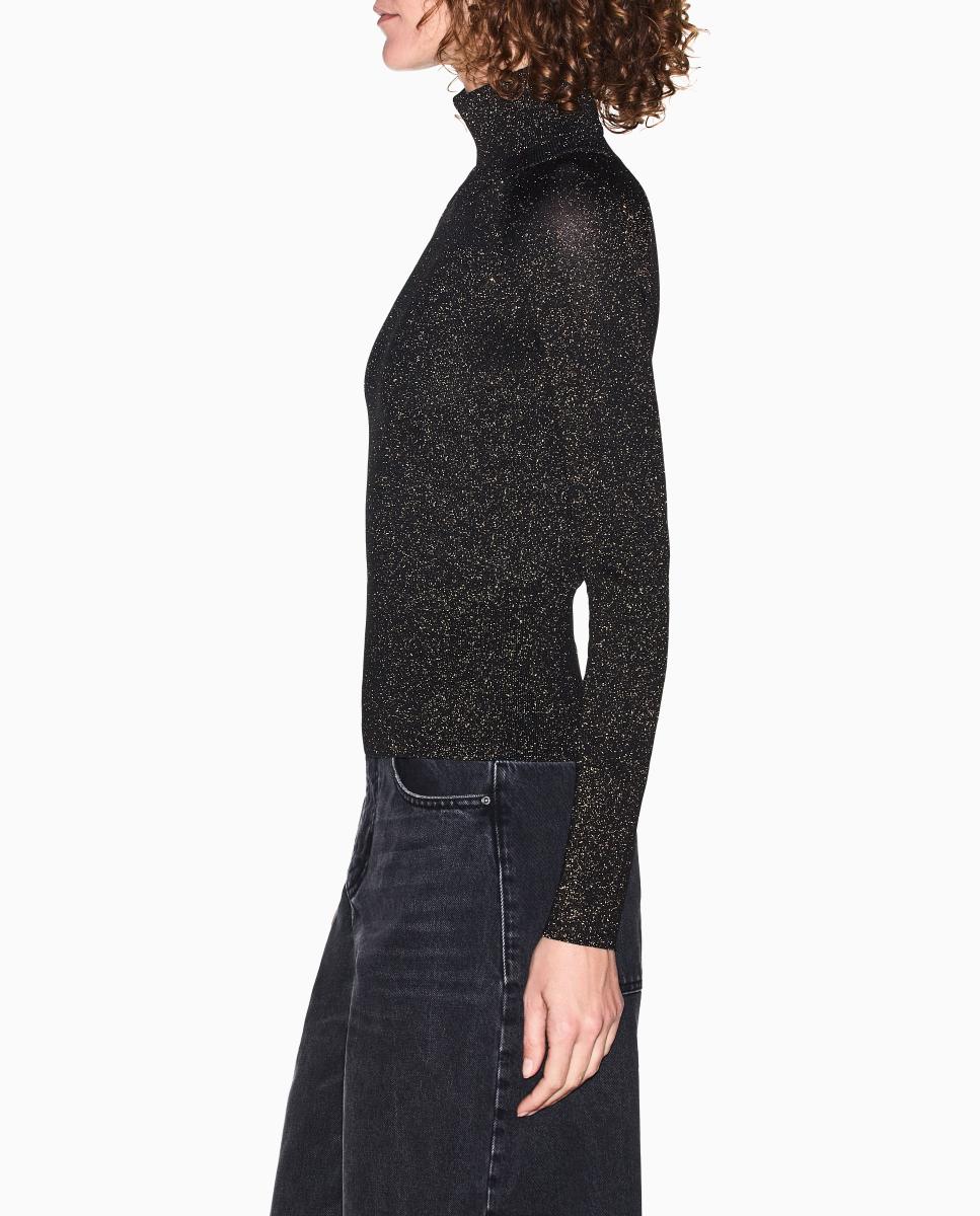 Camisola de Malha de Fibra Metalizada com Gola Alta Preto-2
