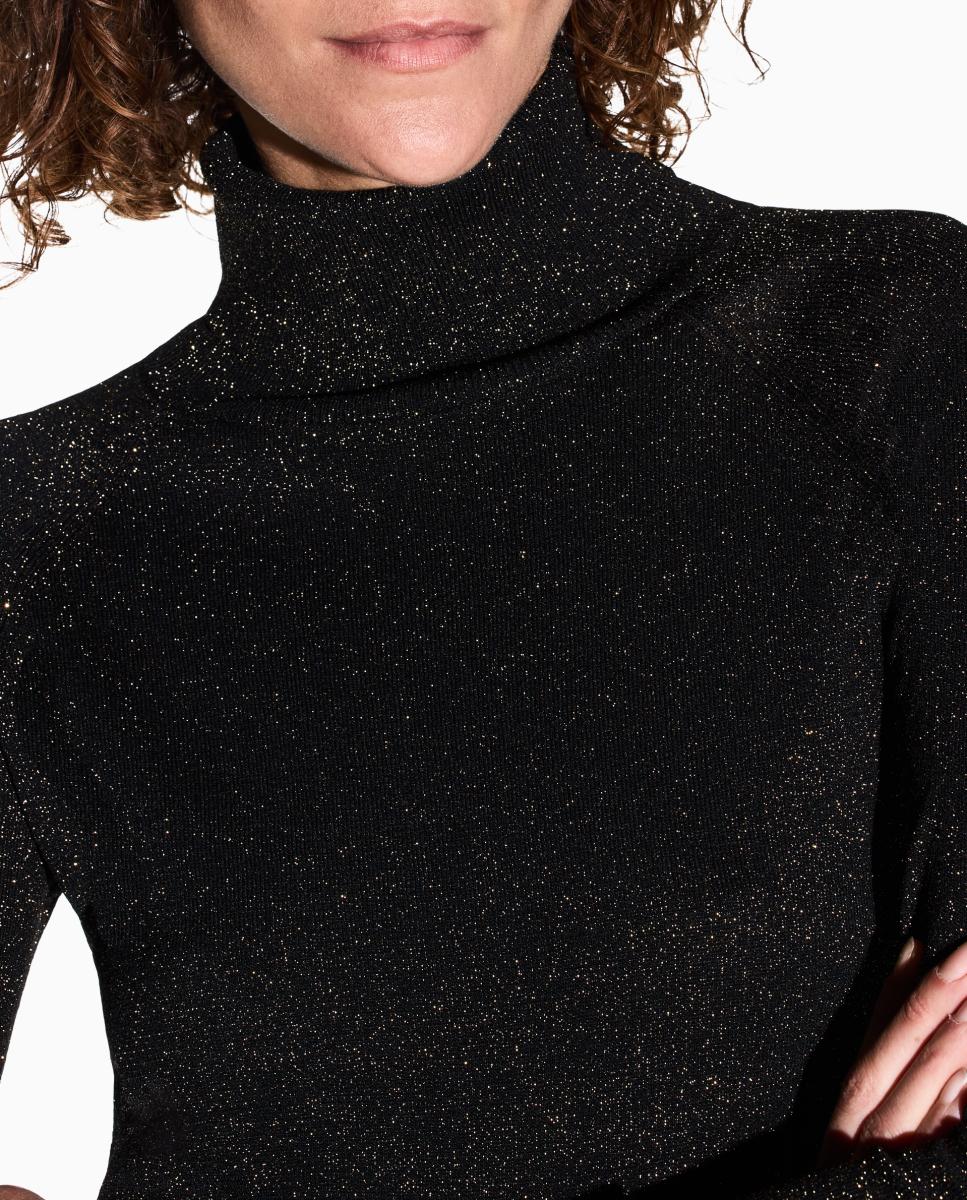 Camisola de Malha de Fibra Metalizada com Gola Alta Preto-3