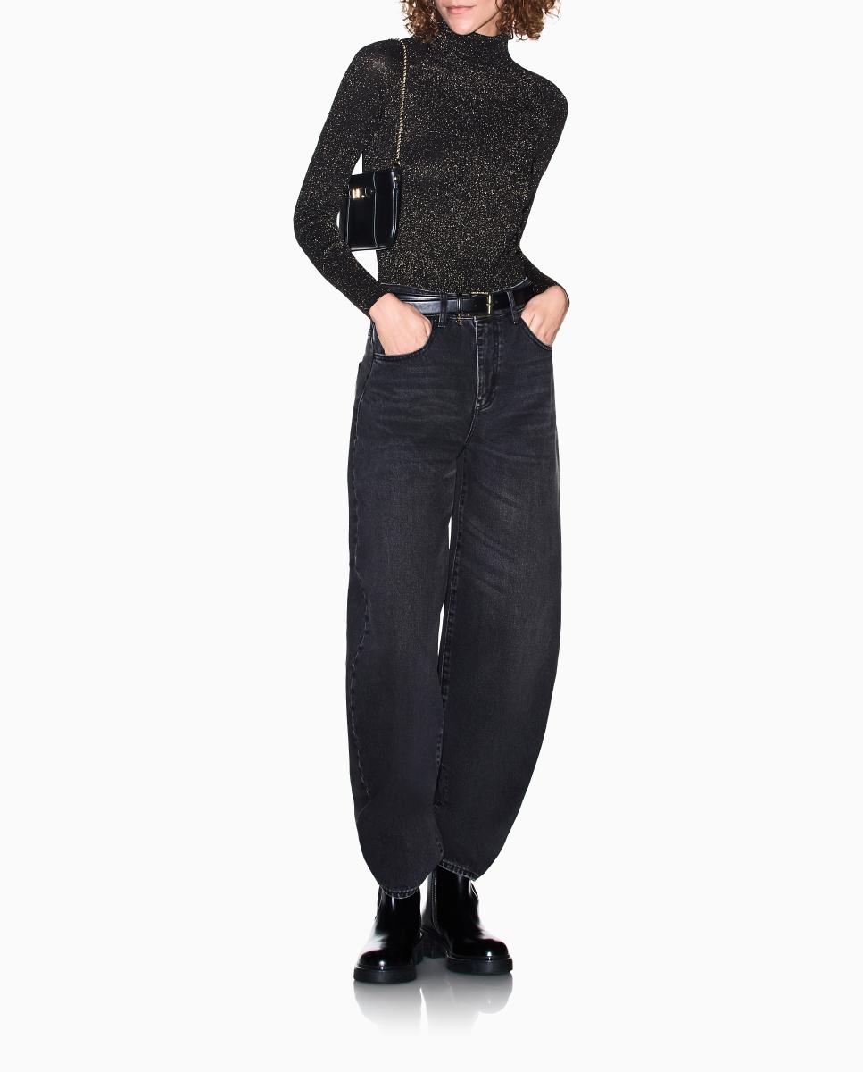 Camisola de Malha de Fibra Metalizada com Gola Alta Preto-8