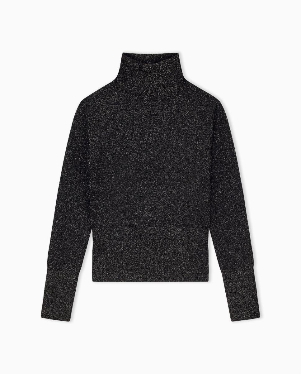 Camisola de Malha de Fibra Metalizada com Gola Alta Preto-5