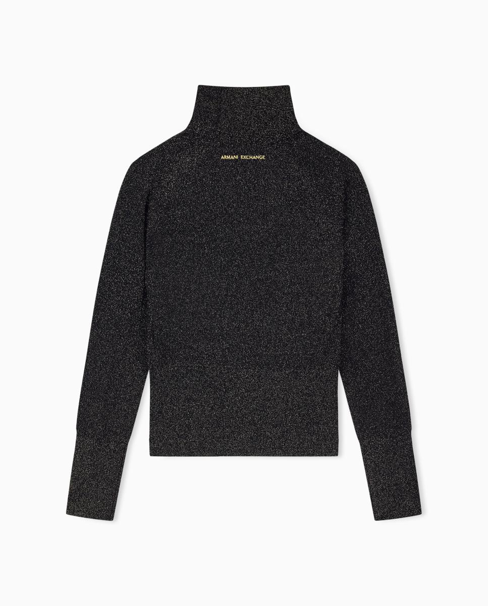 Camisola de Malha de Fibra Metalizada com Gola Alta Preto-6