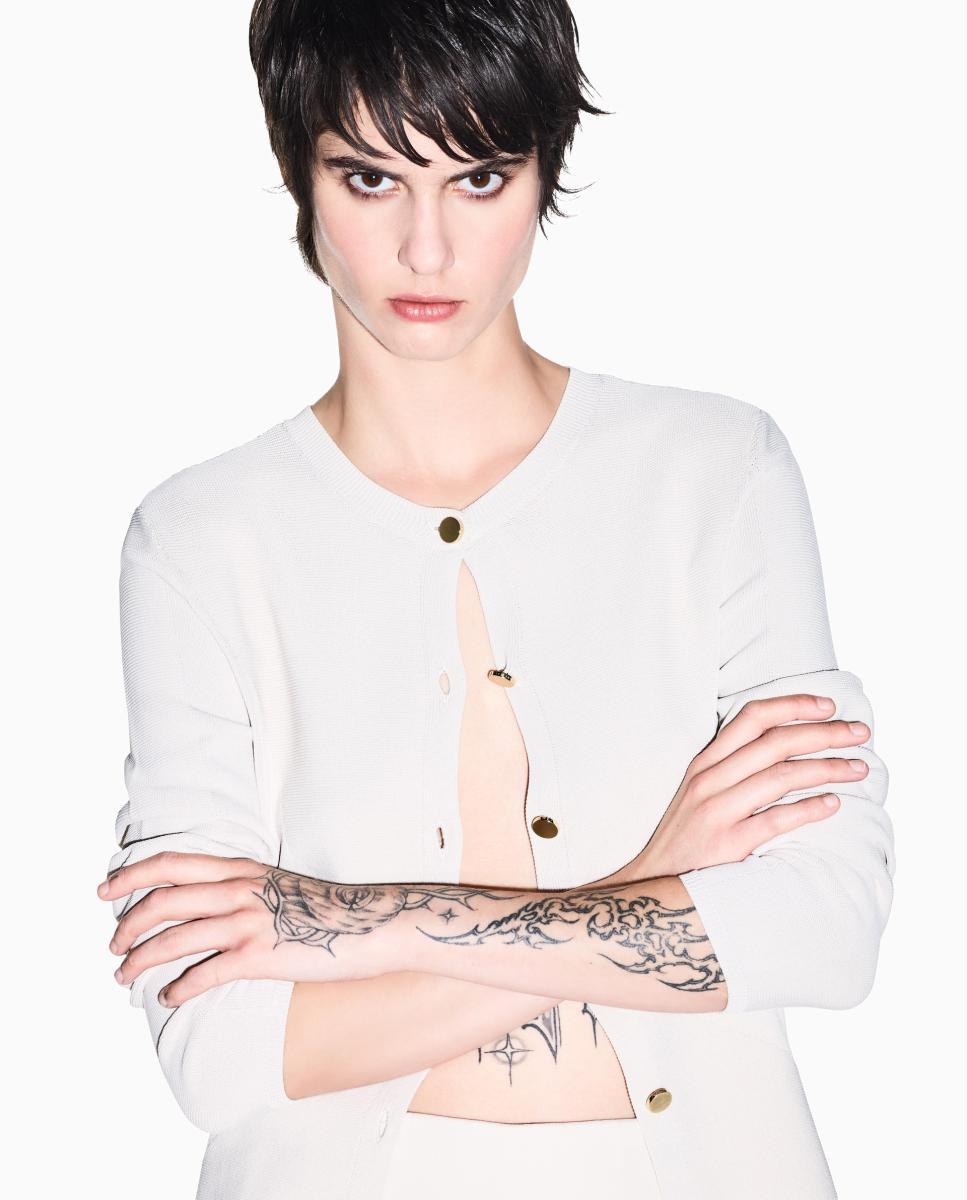 Cardigan com Botões Dourados Cinzento-claro-4
