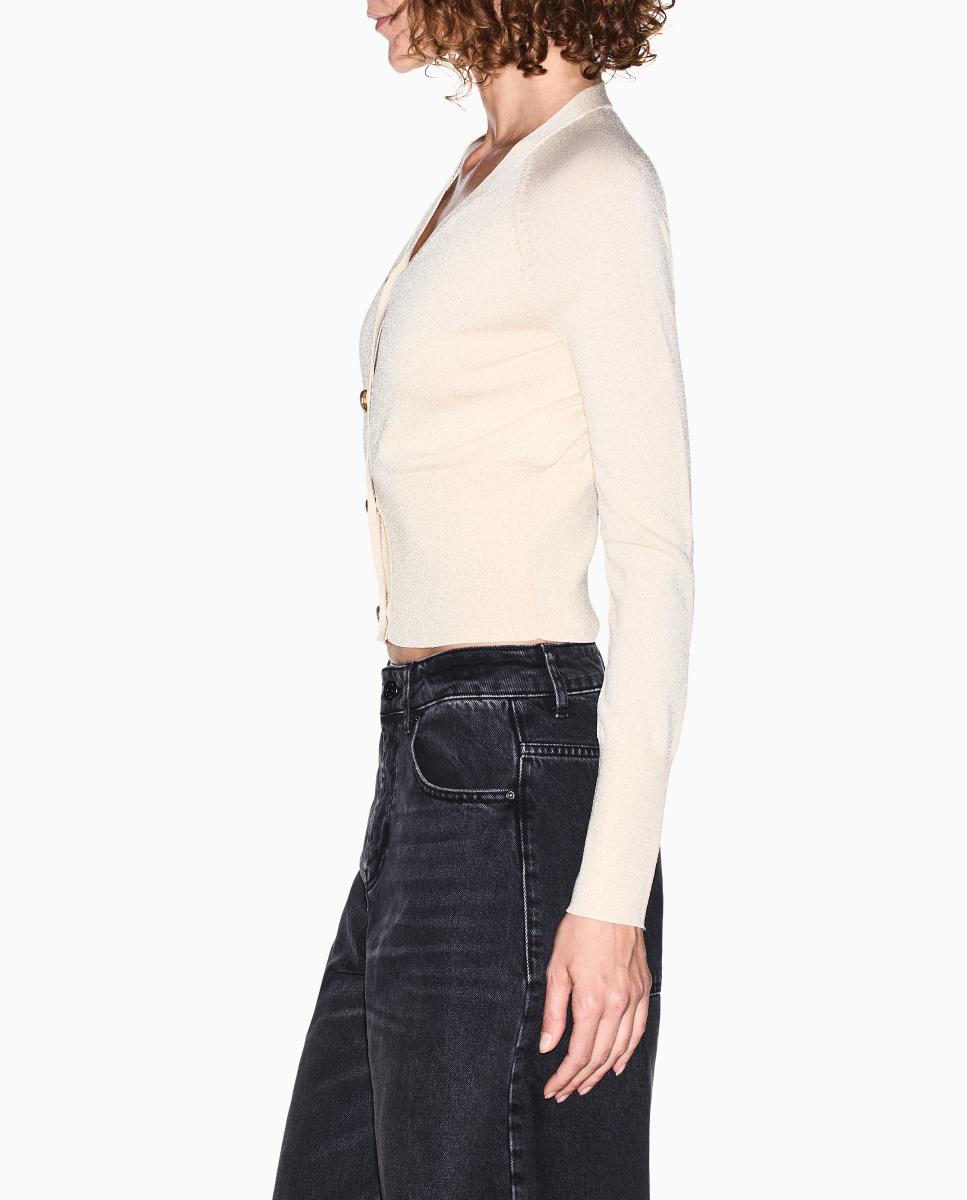 Cardigan de Fio Metalizado Slim Fit Ouro-2