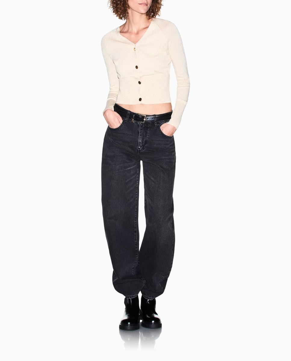 Cardigan de Fio Metalizado Slim Fit Ouro-7