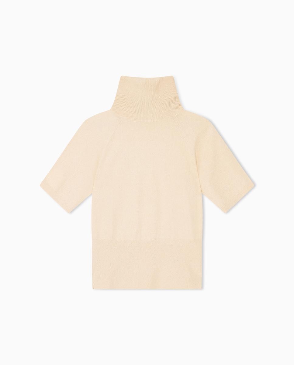 Camisola de Malha com Fio Metalizado e Gola Dobrada Ouro-5