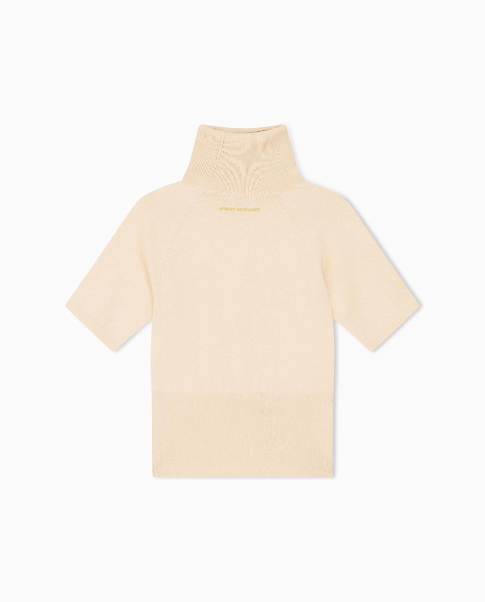 Camisola de Malha com Fio Metalizado e Gola Dobrada Ouro-6