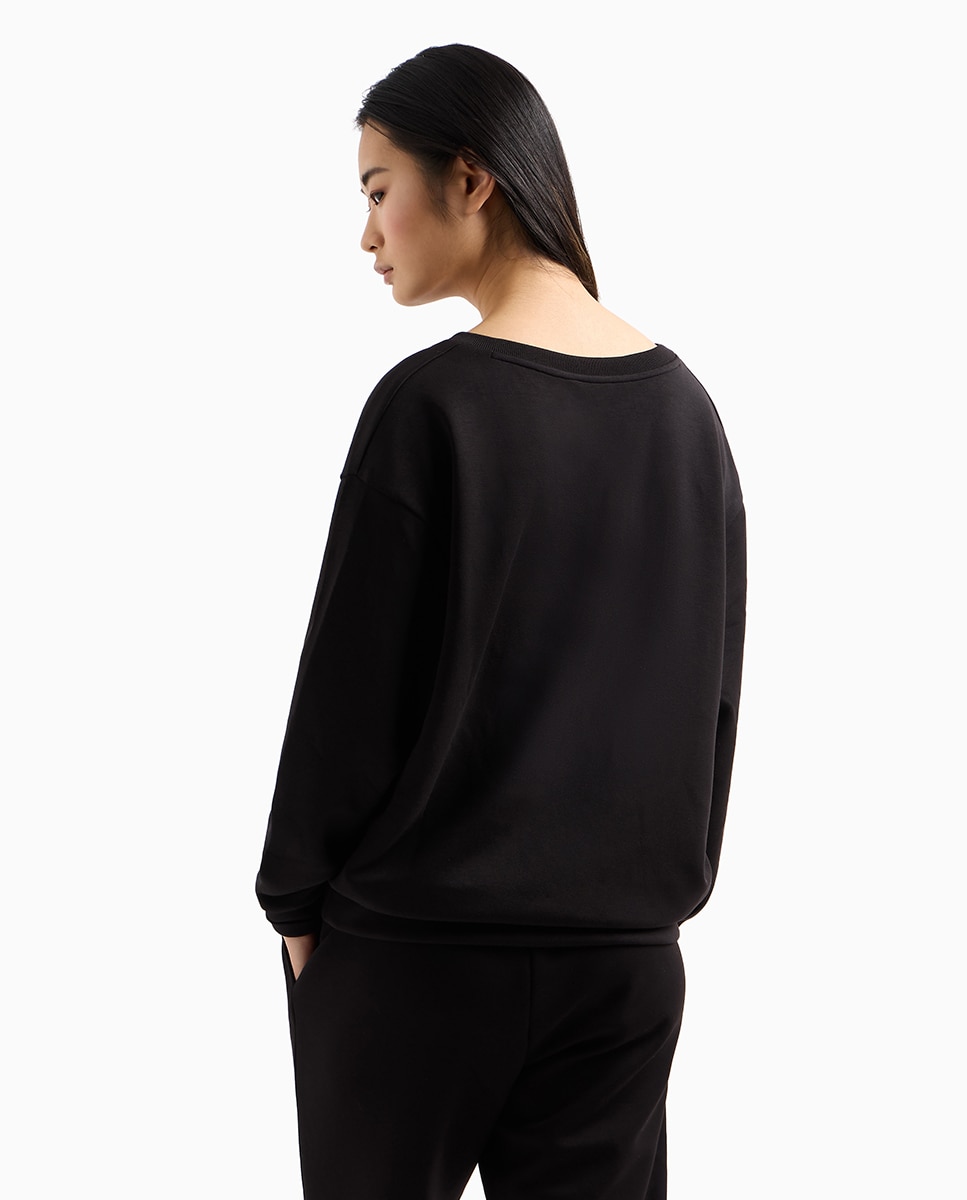 Sweatshirt de Decote em Bico com Logótipo em Strass Preto-2