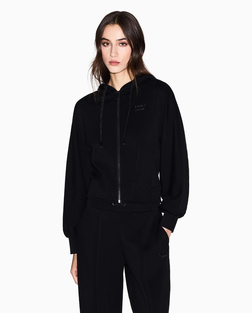 Sweatshirt com Capuz e Fecho de Correr Preto-1