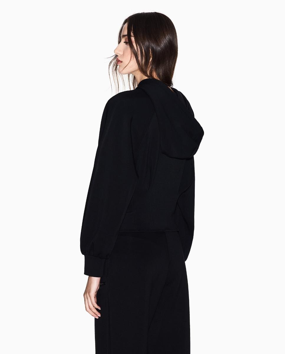 Sweatshirt com Capuz e Fecho de Correr Preto-2