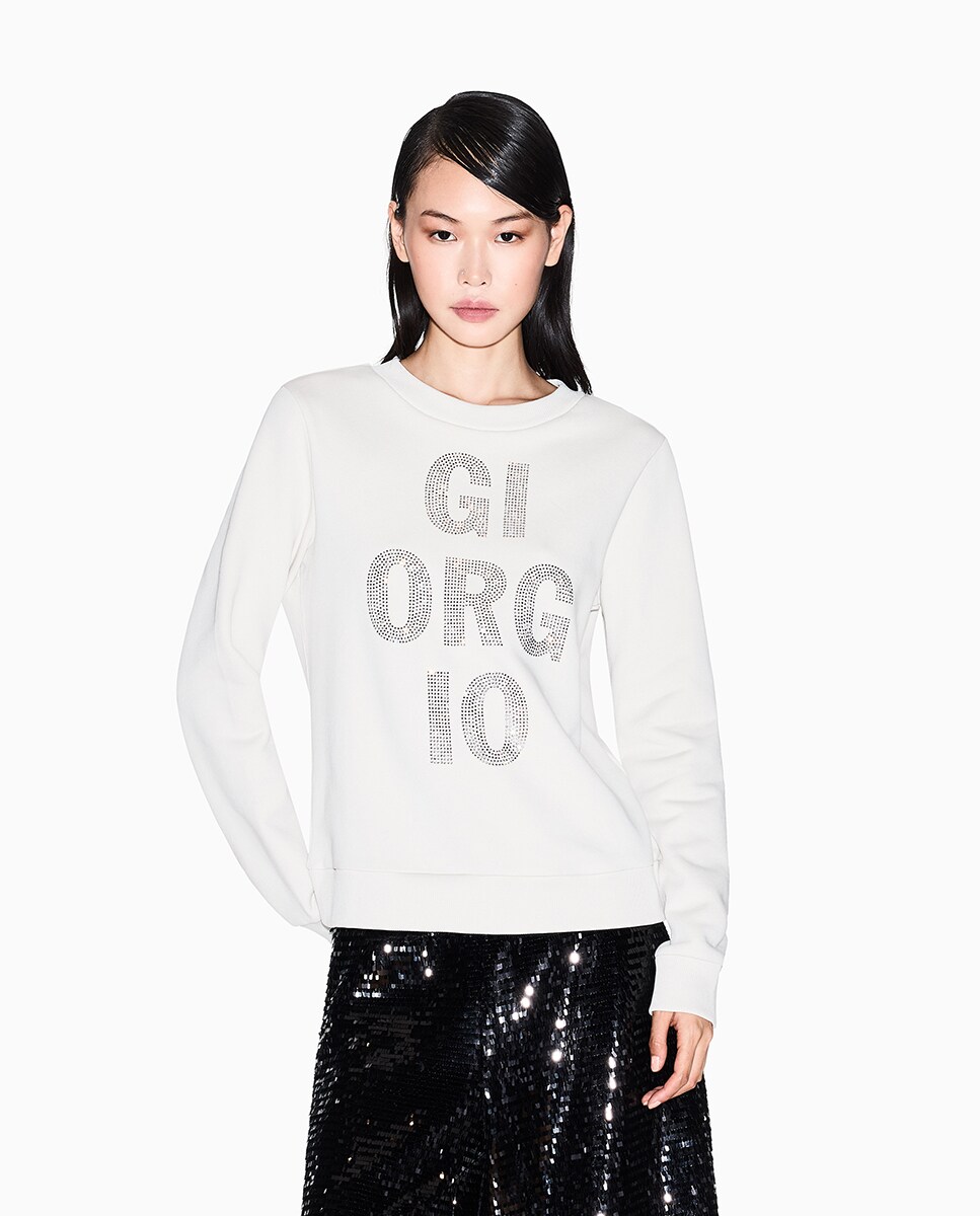 Sweatshirt de Decote Redondo com Strass Cinzento-claro-1