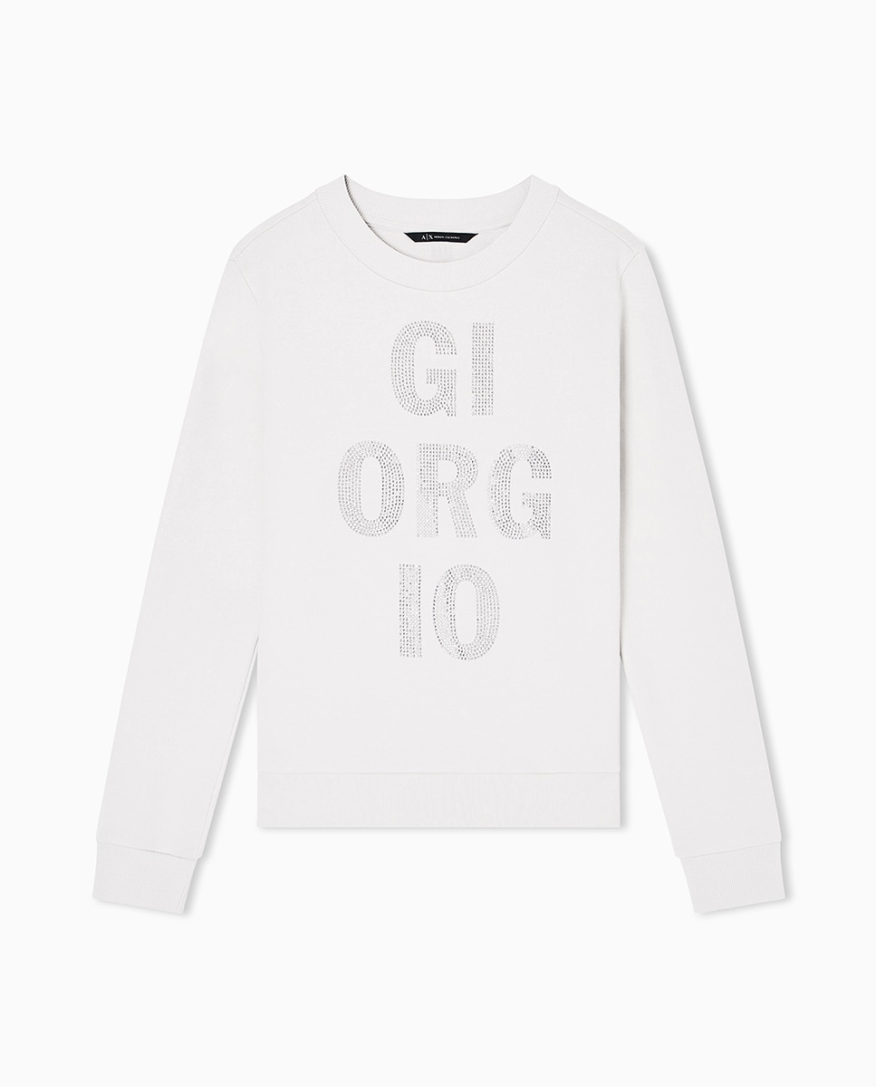 Sweatshirt de Decote Redondo com Strass Cinzento-claro-5