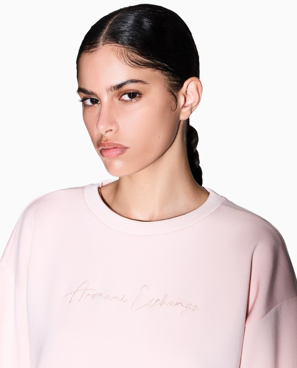 Sweatshirt com Decote Redondo e Logótipo Bordado Rosa-claro-2